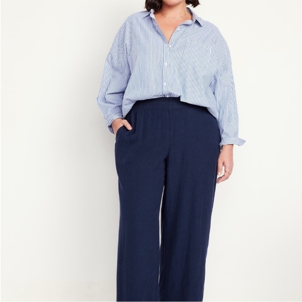 NEW! Indigo High-Waisted Linen-Blend Wide-Leg Pants - Multiple Sizes 🩷 - Picture 6 of 11